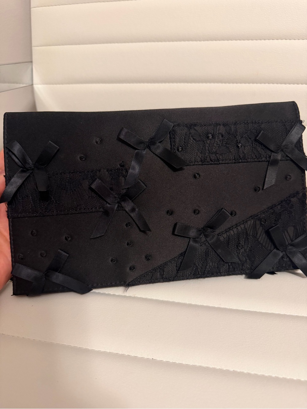 Prabal Gurung Black Satin Bow & Lace Clutch